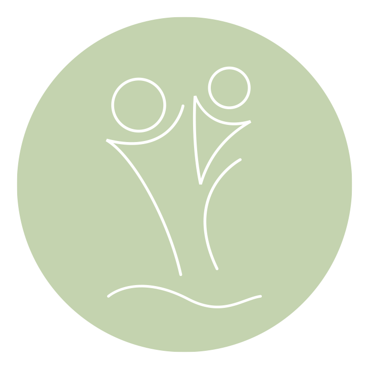 Symbol von zwei Menschen, die sich umarmen oder zusammen feiern, auf grünem Hintergrund.